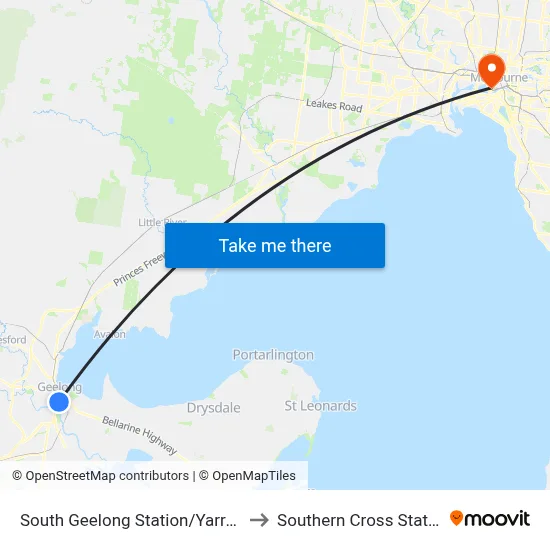 South Geelong Station/Yarra St to Southern Cross Station map
