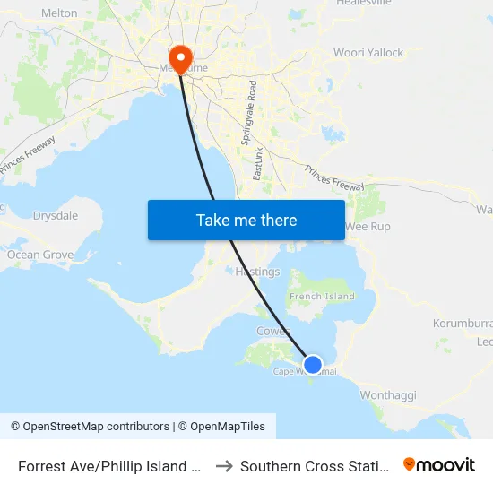 Forrest Ave/Phillip Island Rd to Southern Cross Station map