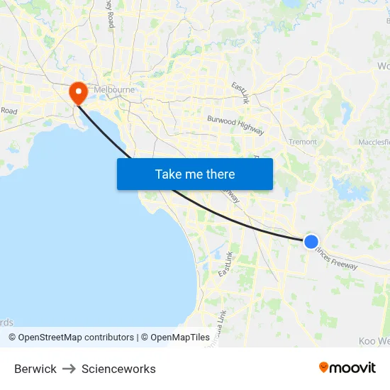 Berwick to Scienceworks map