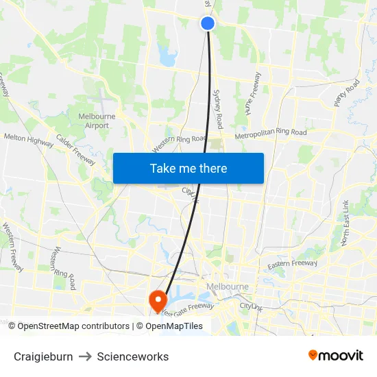 Craigieburn to Scienceworks map