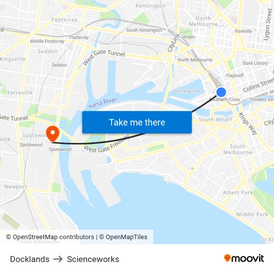 Docklands to Scienceworks map