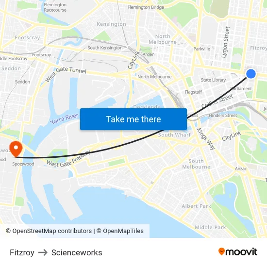 Fitzroy to Scienceworks map