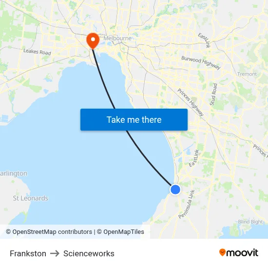 Frankston to Scienceworks map