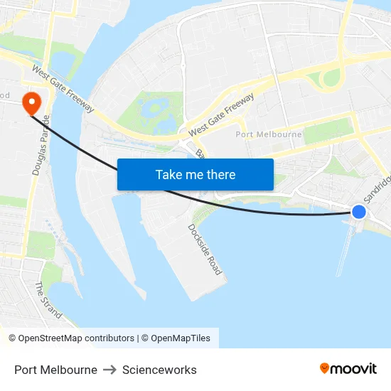 Port Melbourne to Scienceworks map