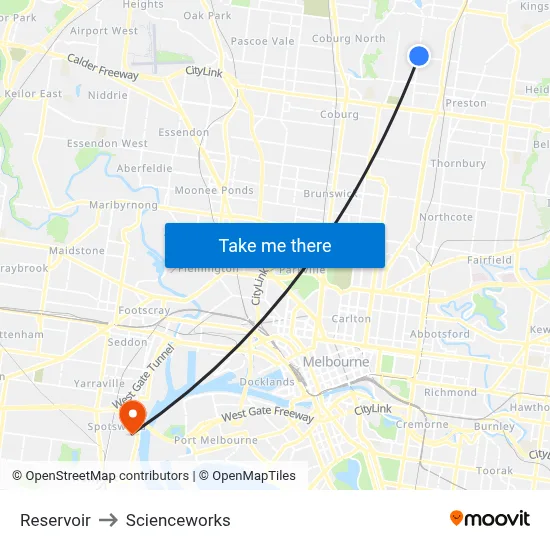Reservoir to Scienceworks map