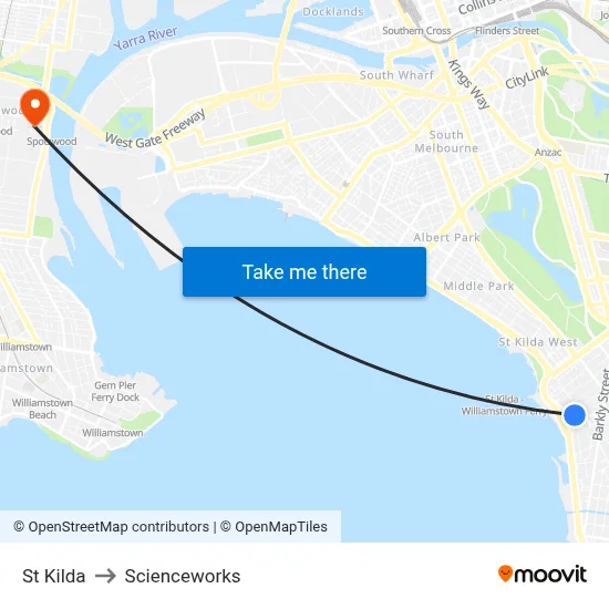 St Kilda to Scienceworks map
