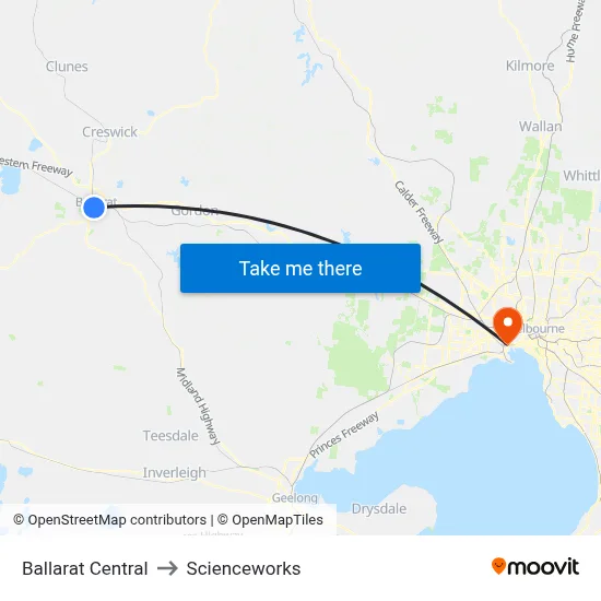 Ballarat Central to Scienceworks map