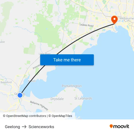 Geelong to Scienceworks map