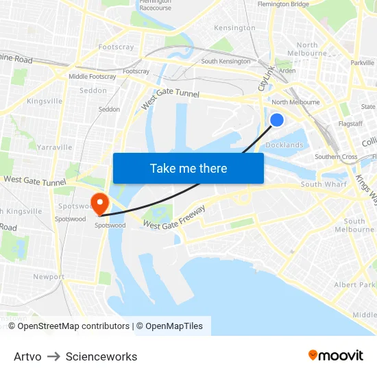 Artvo to Scienceworks map