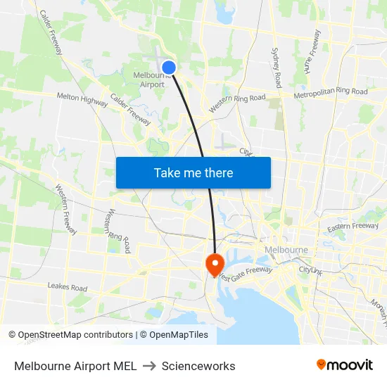 Melbourne Airport MEL to Scienceworks map