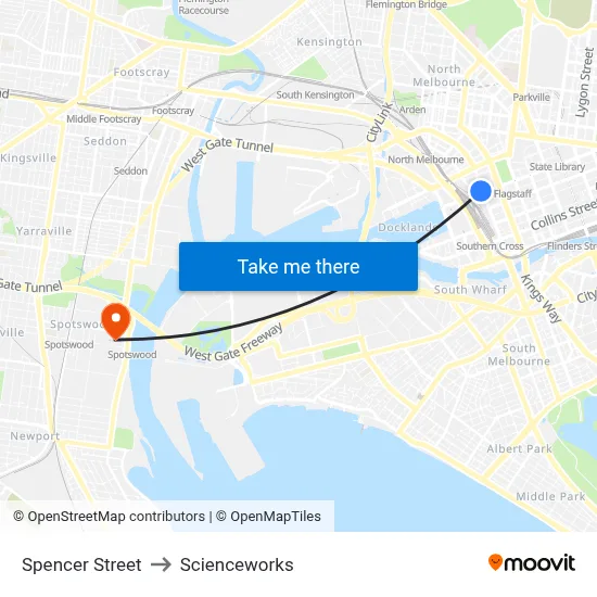 Spencer Street to Scienceworks map