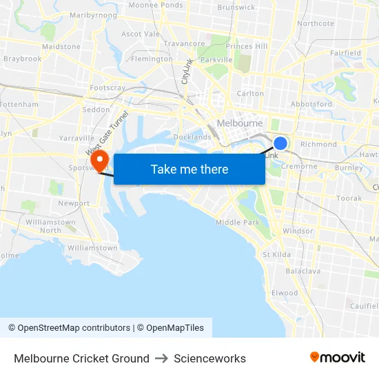 Melbourne Cricket Ground to Scienceworks map