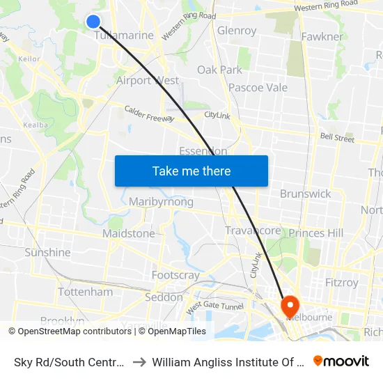 Sky Rd/South Centre Rd to William Angliss Institute Of TAFE map