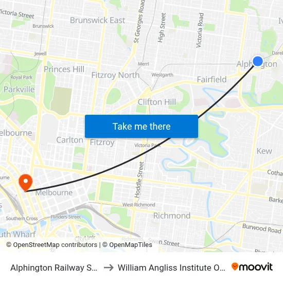 Alphington Railway Station to William Angliss Institute Of TAFE map