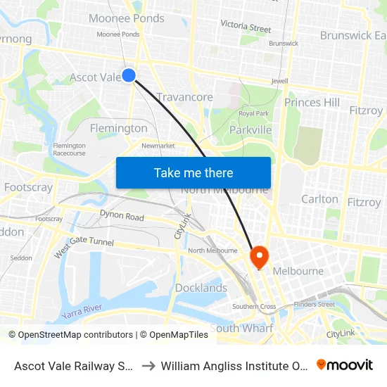 Ascot Vale Railway Station to William Angliss Institute Of TAFE map