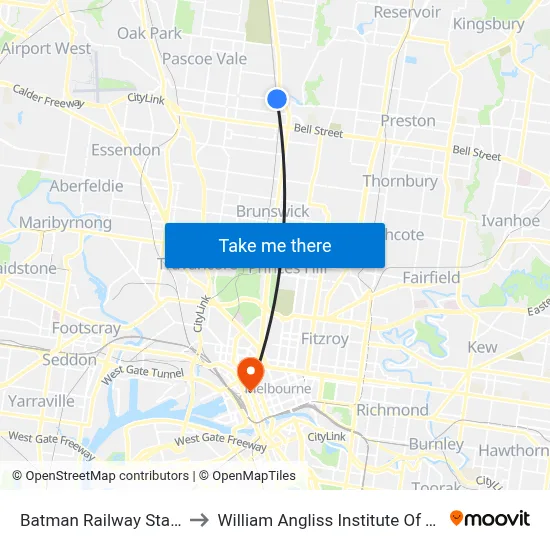 Batman Railway Station to William Angliss Institute Of TAFE map
