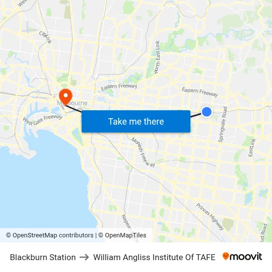 Blackburn Station to William Angliss Institute Of TAFE map