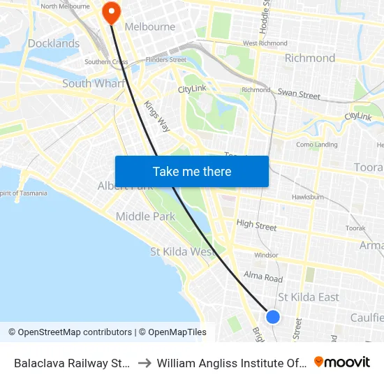 Balaclava Railway Station to William Angliss Institute Of TAFE map