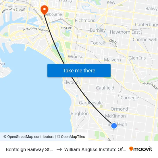 Bentleigh Railway Station to William Angliss Institute Of TAFE map