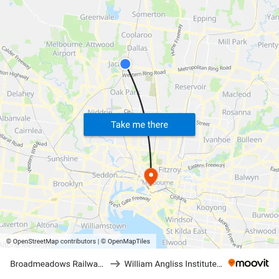 Broadmeadows Railway Station to William Angliss Institute Of TAFE map