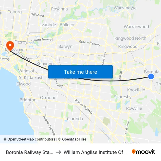 Boronia Railway Station to William Angliss Institute Of TAFE map