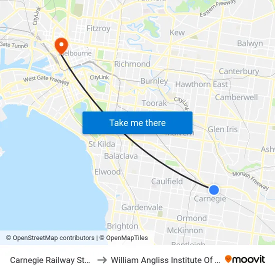 Carnegie Railway Station to William Angliss Institute Of TAFE map