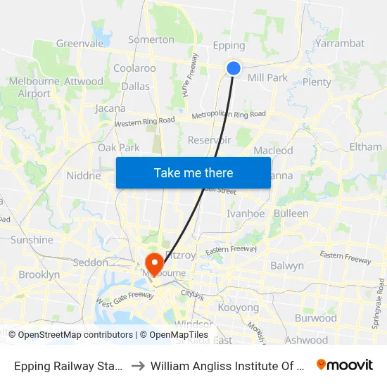 Epping Railway Station to William Angliss Institute Of TAFE map