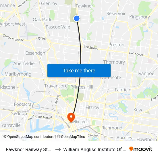 Fawkner Railway Station to William Angliss Institute Of TAFE map