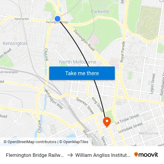 Flemington Bridge Railway Station to William Angliss Institute Of TAFE map
