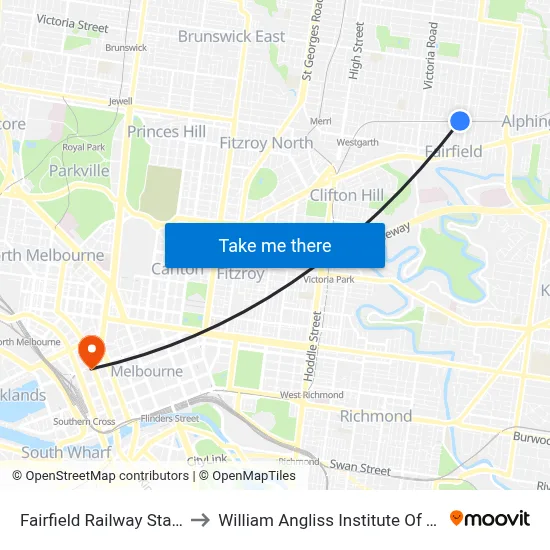 Fairfield Railway Station to William Angliss Institute Of TAFE map