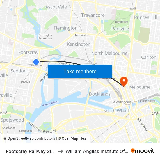 Footscray Railway Station to William Angliss Institute Of TAFE map