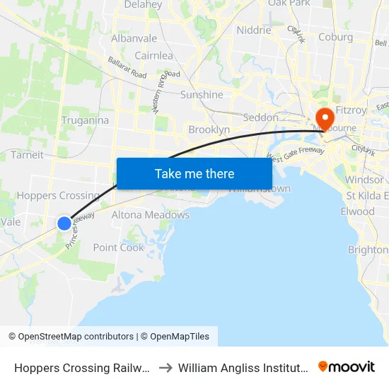 Hoppers Crossing Railway Station to William Angliss Institute Of TAFE map
