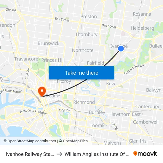 Ivanhoe Railway Station to William Angliss Institute Of TAFE map