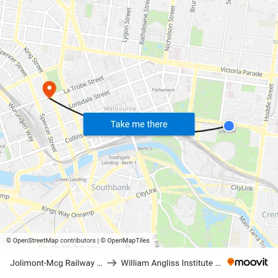 Jolimont-Mcg Railway Station to William Angliss Institute Of TAFE map