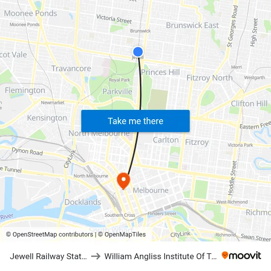 Jewell Railway Station to William Angliss Institute Of TAFE map