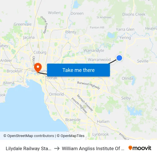 Lilydale Railway Station to William Angliss Institute Of TAFE map