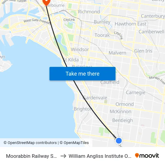 Moorabbin Railway Station to William Angliss Institute Of TAFE map