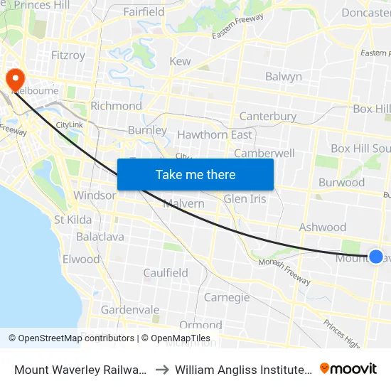 Mount Waverley Railway Station to William Angliss Institute Of TAFE map