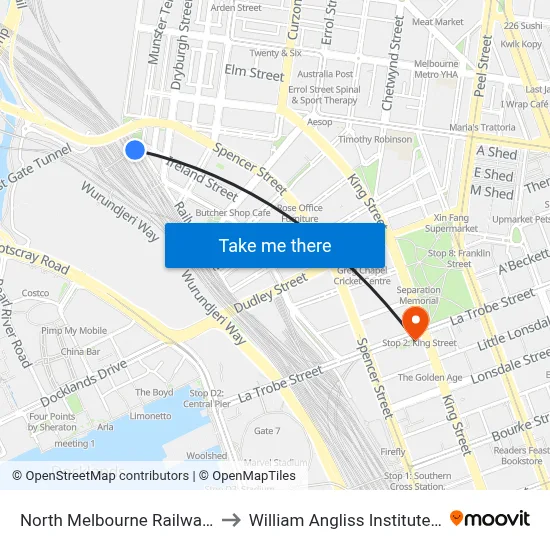 North Melbourne Railway Station to William Angliss Institute Of TAFE map