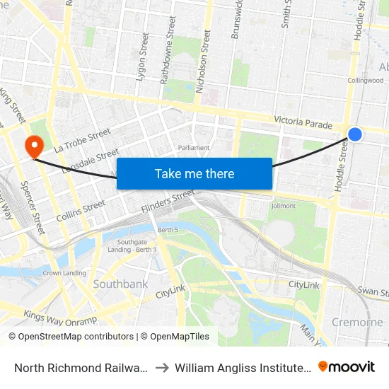 North Richmond Railway Station to William Angliss Institute Of TAFE map