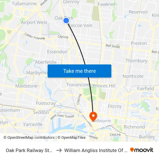 Oak Park Railway Station to William Angliss Institute Of TAFE map