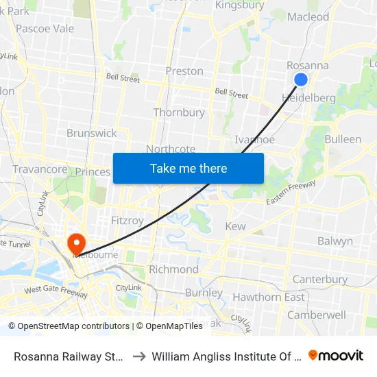 Rosanna Railway Station to William Angliss Institute Of TAFE map