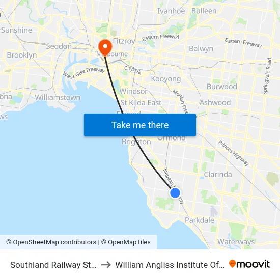 Southland Railway Station to William Angliss Institute Of TAFE map