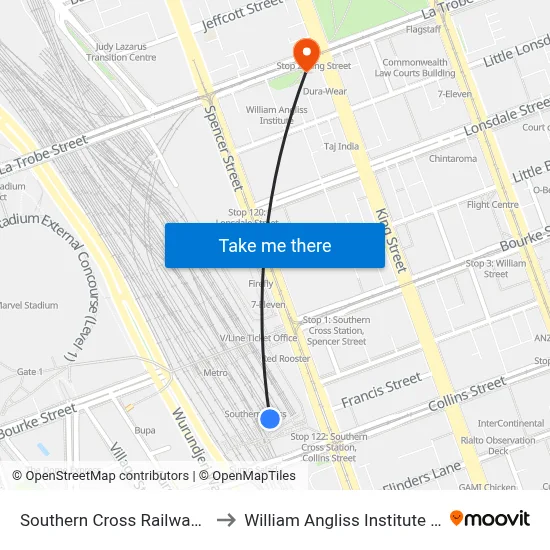 Southern Cross Railway Station to William Angliss Institute Of TAFE map
