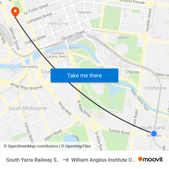 South Yarra Railway Station to William Angliss Institute Of TAFE map