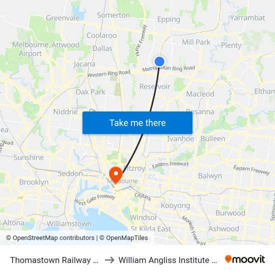 Thomastown Railway Station to William Angliss Institute Of TAFE map