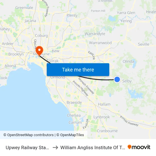 Upwey Railway Station to William Angliss Institute Of TAFE map