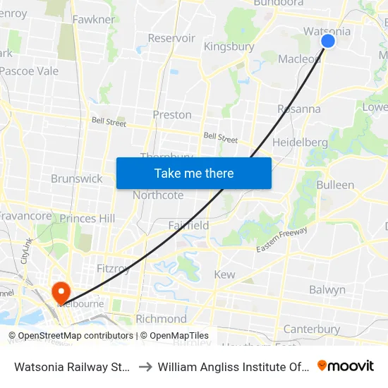 Watsonia Railway Station to William Angliss Institute Of TAFE map