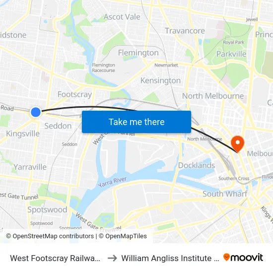 West Footscray Railway Station to William Angliss Institute Of TAFE map