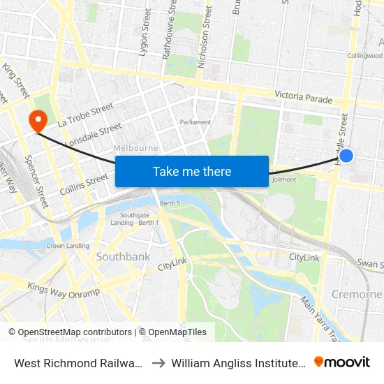 West Richmond Railway Station to William Angliss Institute Of TAFE map